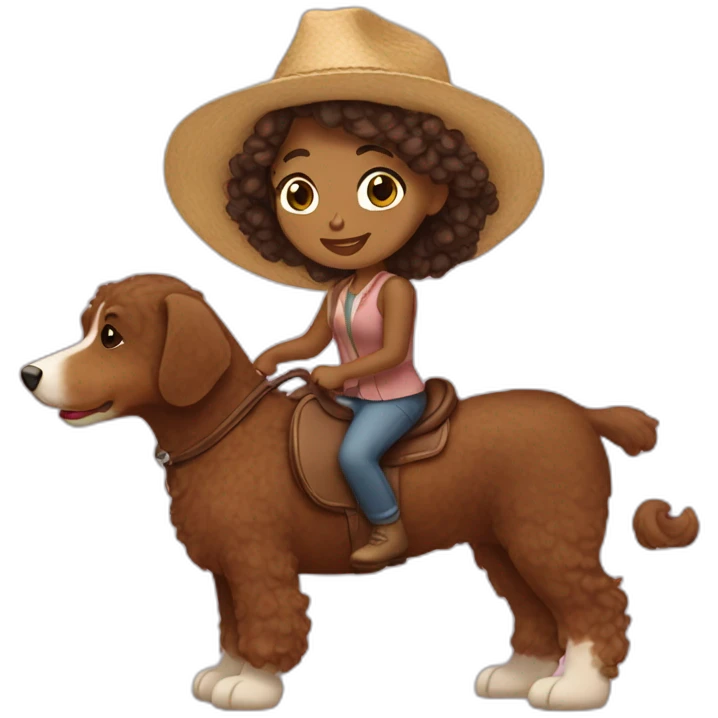 Brown girl riding a tan bernadoodle emoji