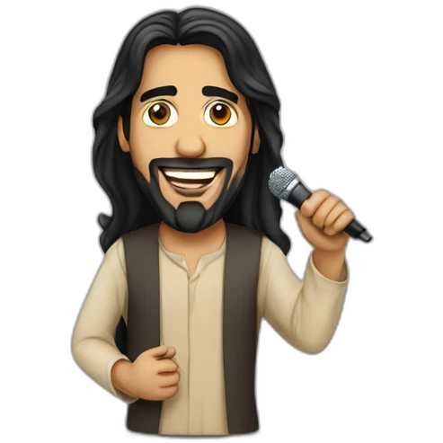 Arabic with mic standup comedian with micro long black hair  emoji
