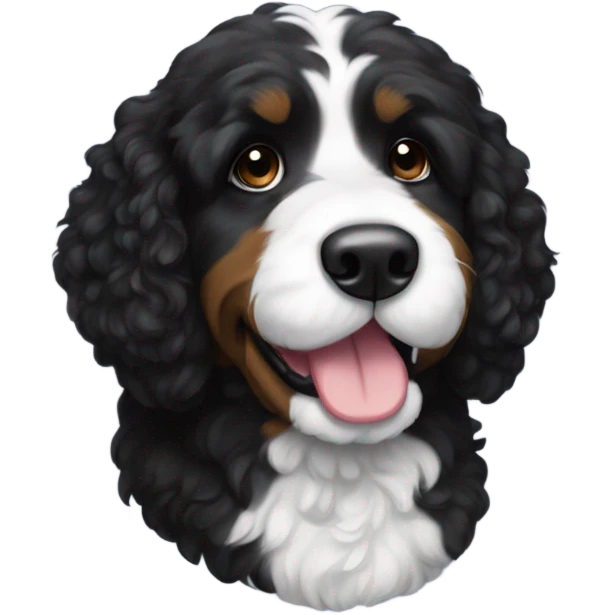 A black bernadoodle breed dog. Black with a tuxedo-like white neck emoji