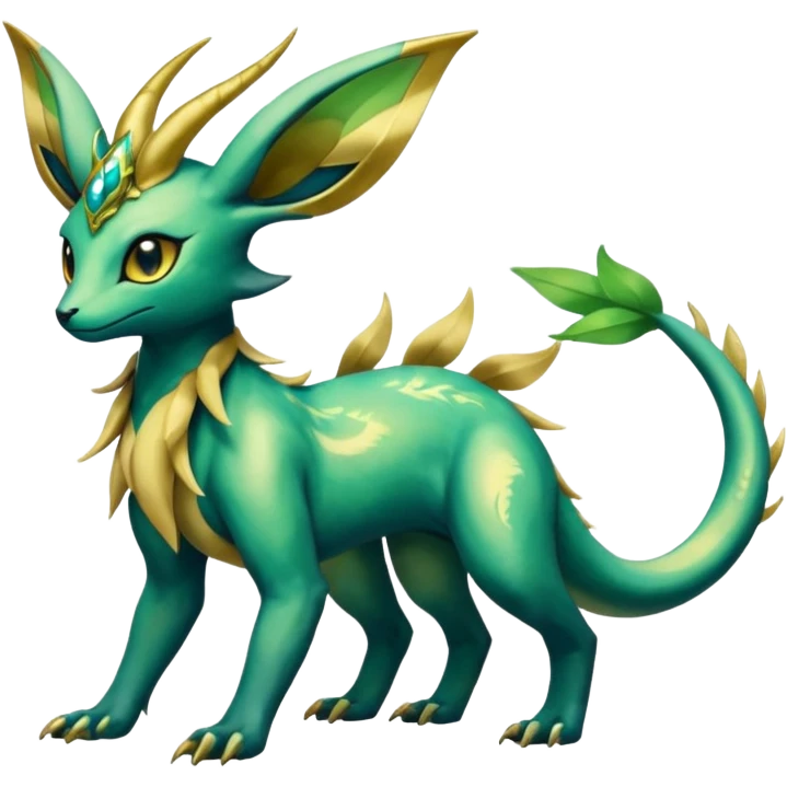 Shiny Iridescent Helioptile-Salandit-Leafeon-Fakémon-hybrid-creature (full body)  emoji