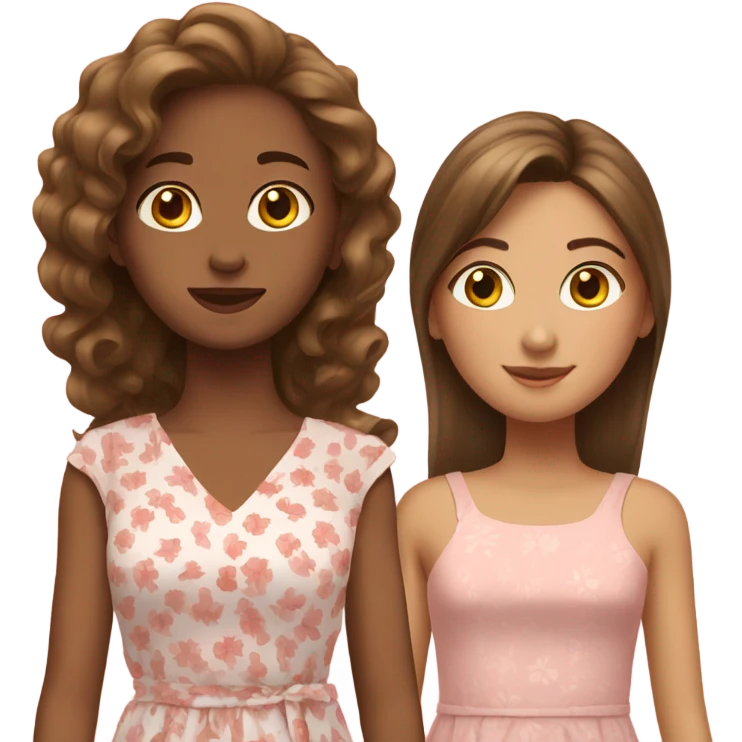 Two girls wearing summer dresses with brown hair emoji