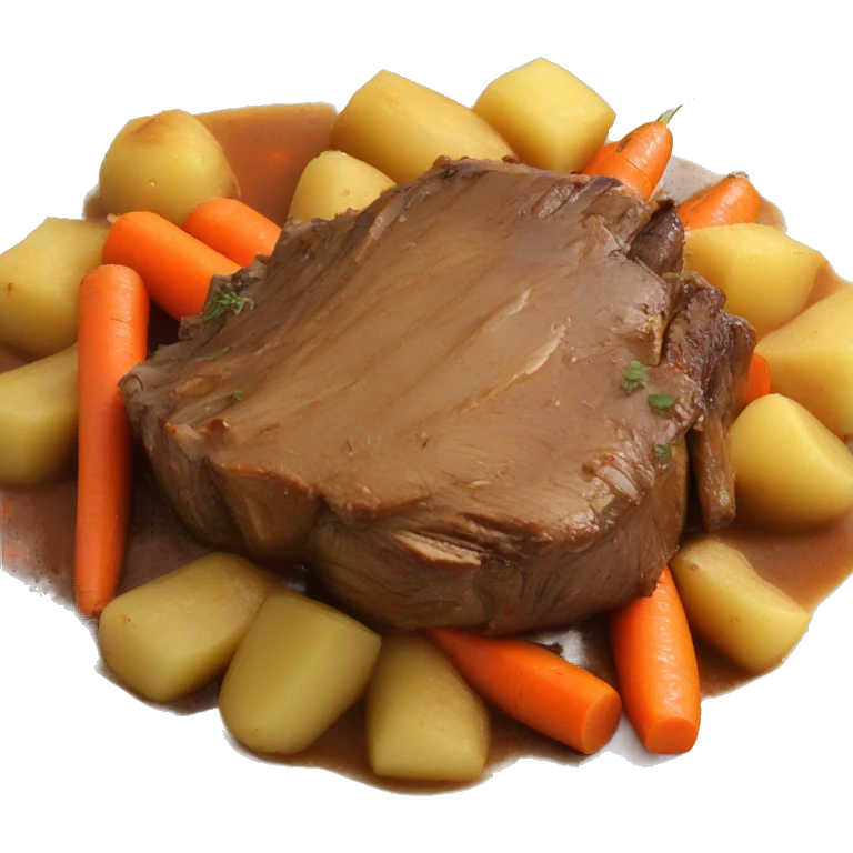 pot roast with gravy over potatoes with carrots  emoji