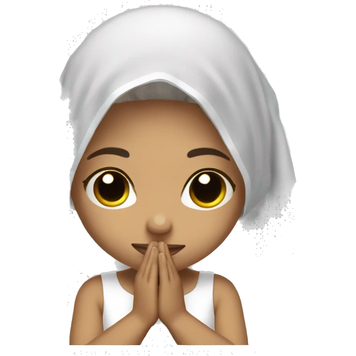 Light skin girl praying with eyes closed and lace white veil  emoji