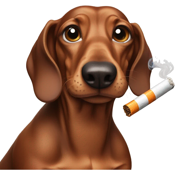 Muscular Dachshund with huge biceps smoking four cigarettes at once emoji