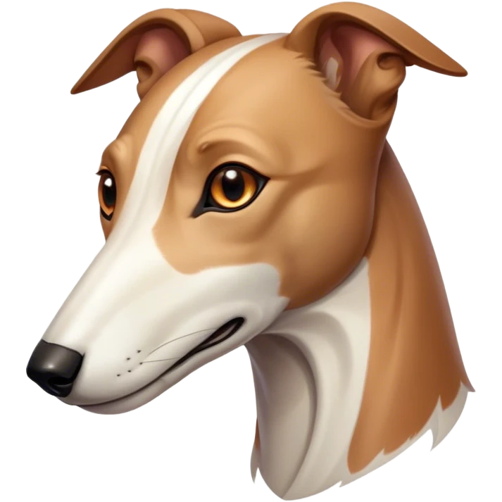 Cinematic Noble White and Brown Greyhound Portrait Emoji, Poised and regal, with a slender, aerodynamic build and a sleek Fur of pristine white accented by warm brown markings, deep-set soulful eyes, Simplified yet sharp and sophisticated features, highly detailed, glowing with a soft, dignified glow, high shine, intelligent and agile, stylized with an air of elegance, focused and attentive, soft glowing outline, capturing the essence of a watchful and swift companion, so majestic it feels as though it could dash out of the screen with effortless authority! emoji