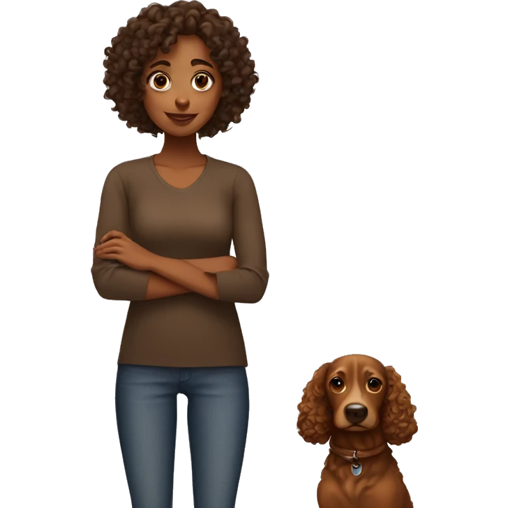 a brown girl with a curly dog emoji