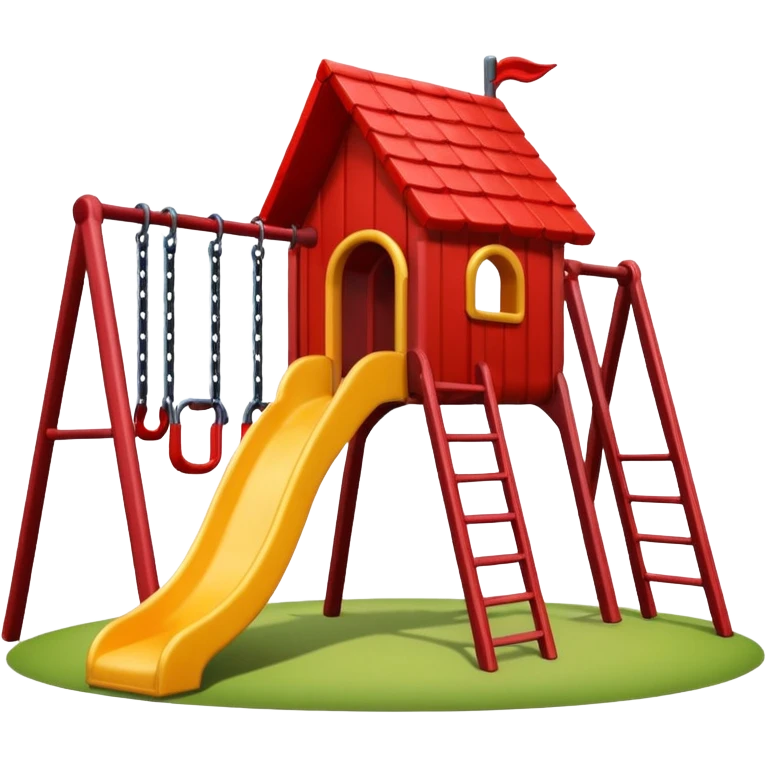 emoji style playground, red roof, one slide, swings, no background emoji