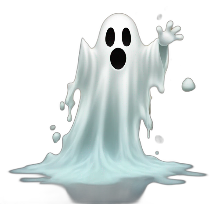 ghost appearing to emerge through a wall ejecting a spray of white milky substance forward from stomach area emoji