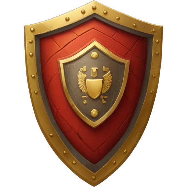  A large, oval-shaped red shield with golden edges and a central gold emblem. The shield is decorated with geometric patterns, representing the protection of Roman legionaries.

 emoji
