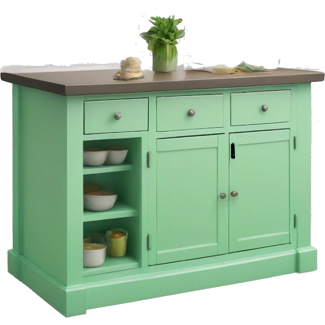 Realistic front facing mint green kitchen counter island bar. emoji