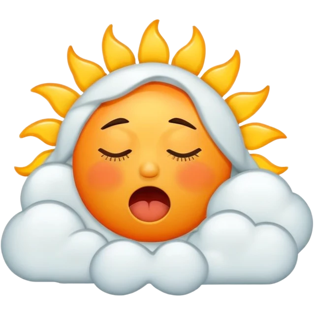 A sleepy sun with tired eyes and yawning emoji