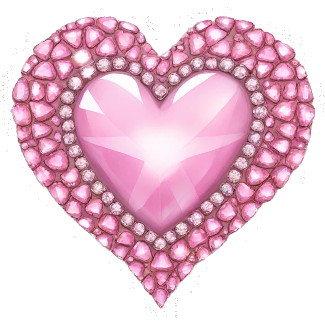 soft pink heart in large round rhinestones, symmetrical, shining emoji