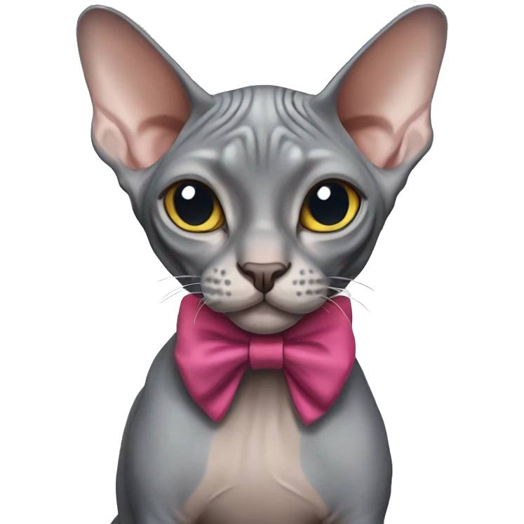 gray Sphynx cat with bow emoji