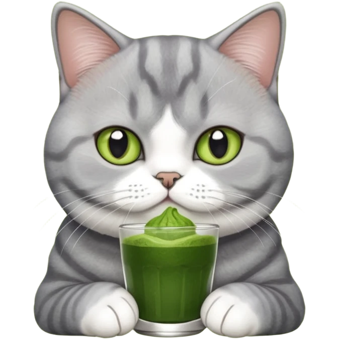 Cat britishshort hair with matcha emoji