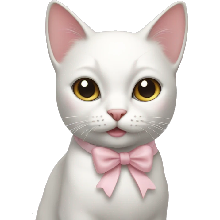 coquette white cat with a light pink bow emoji