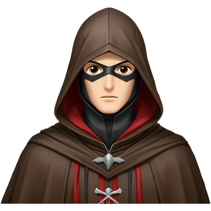 icon featuring Assasin's Creed in an iconic assassin's hood, standing tall against the backdrop of Florence. The design captures the essence of adventure, with intricate details of historical architecture and a sense of mystery. The character is poised, ready for action. transparent background. emoji