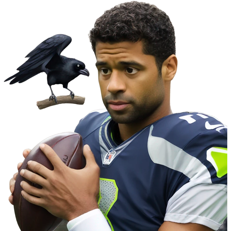 Russell Wilson holding a raven emoji