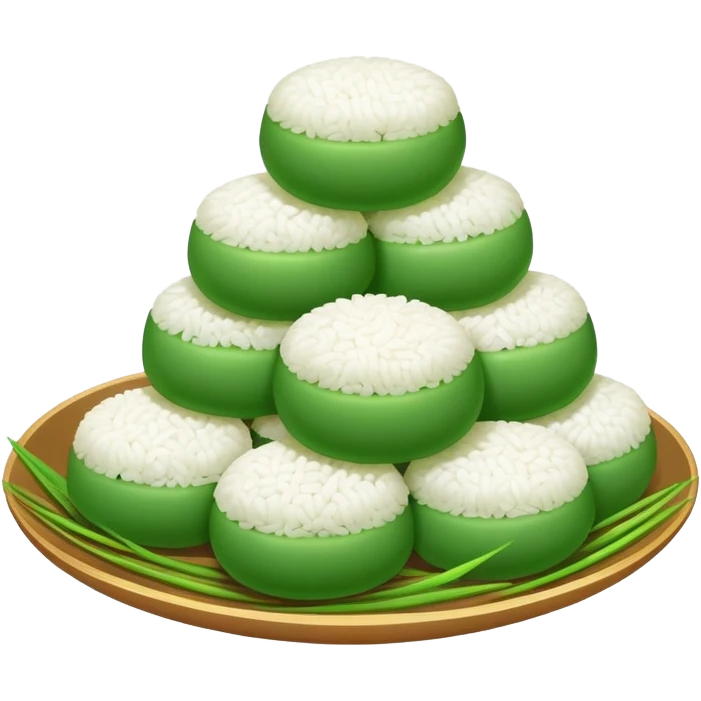 Qingming Festival green rice balls Qingtuan with sweet filling, simplified emoji style with bold outlines and bright colors, cartoon style green mochi-like dessert emoji