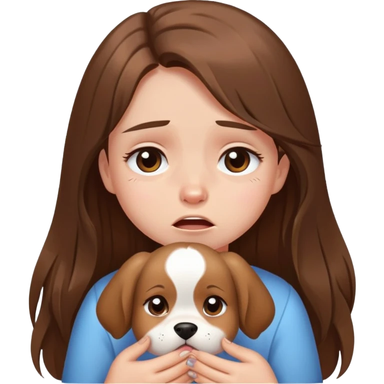 Girl with long brown hair crying cutely with puppy eyes emoji