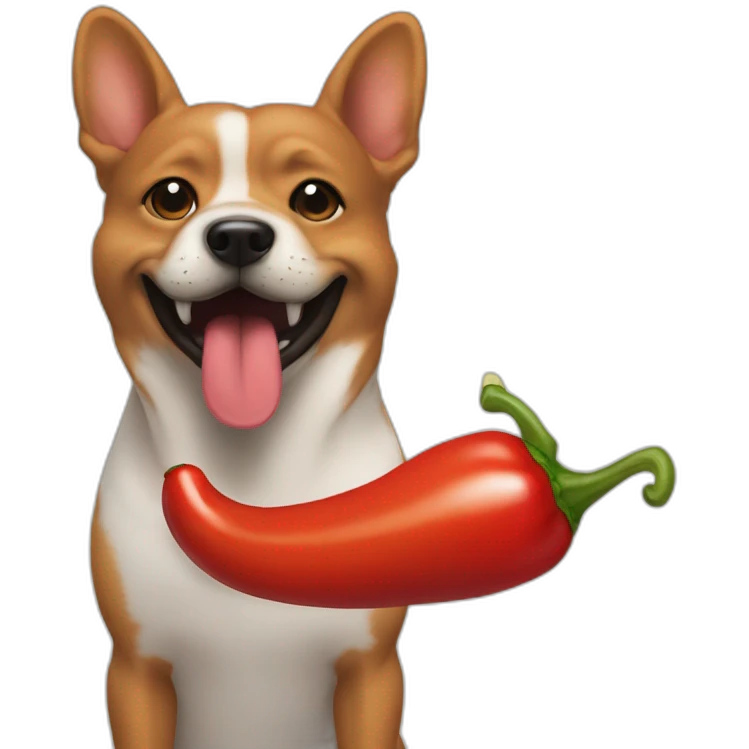 Chili the dog with a pepper in the mouth emoji
