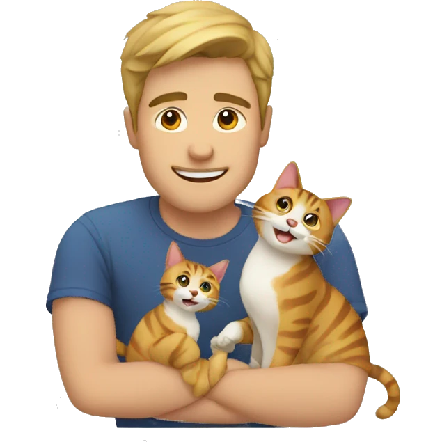 A man playing with two cats emoji