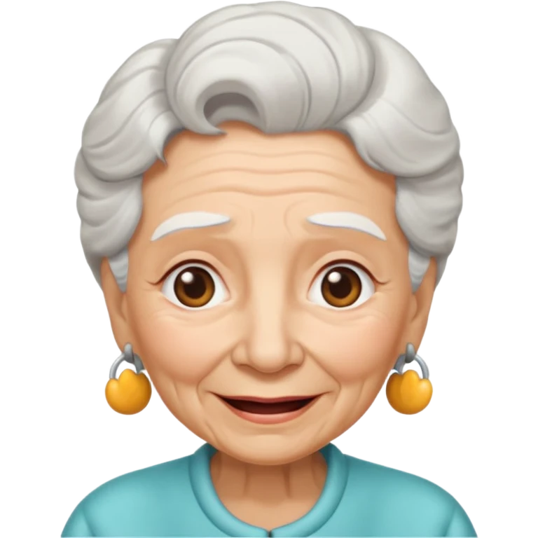 Abuela, muchas arrugas, aspecto feliz, el pelo blanco emoji