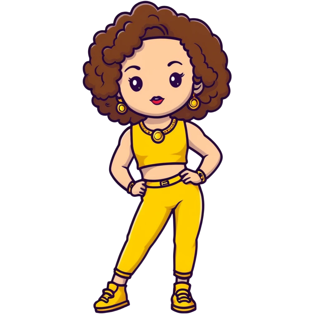 Full body teenage girl with curly brown hair, heavy makeup, big lips, crop top, gold jewelry and flashy choni style outfit emoji