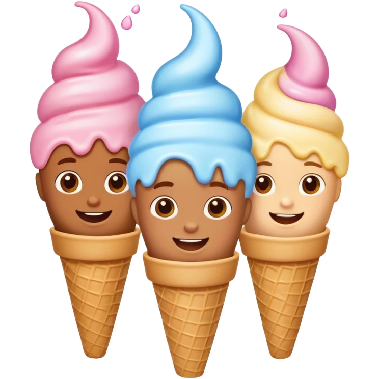 happy children with melting ice cream cones emoji