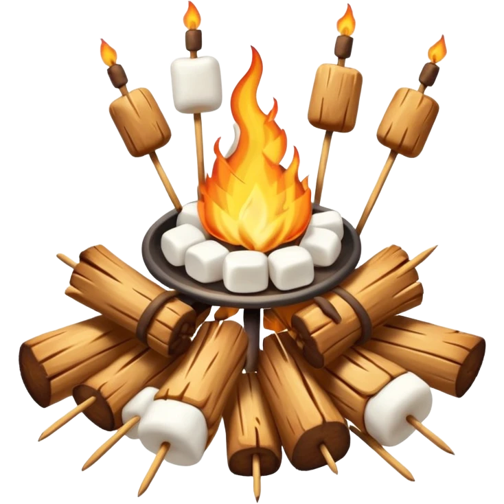 bonfire, with marshmallows on skewers, campfire emoji