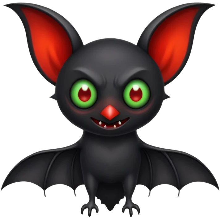 an all black bat-like creature. One cyclopian red eye in its face. no visible mouth or ears. has a long tale with a stinger that drips green poison emoji