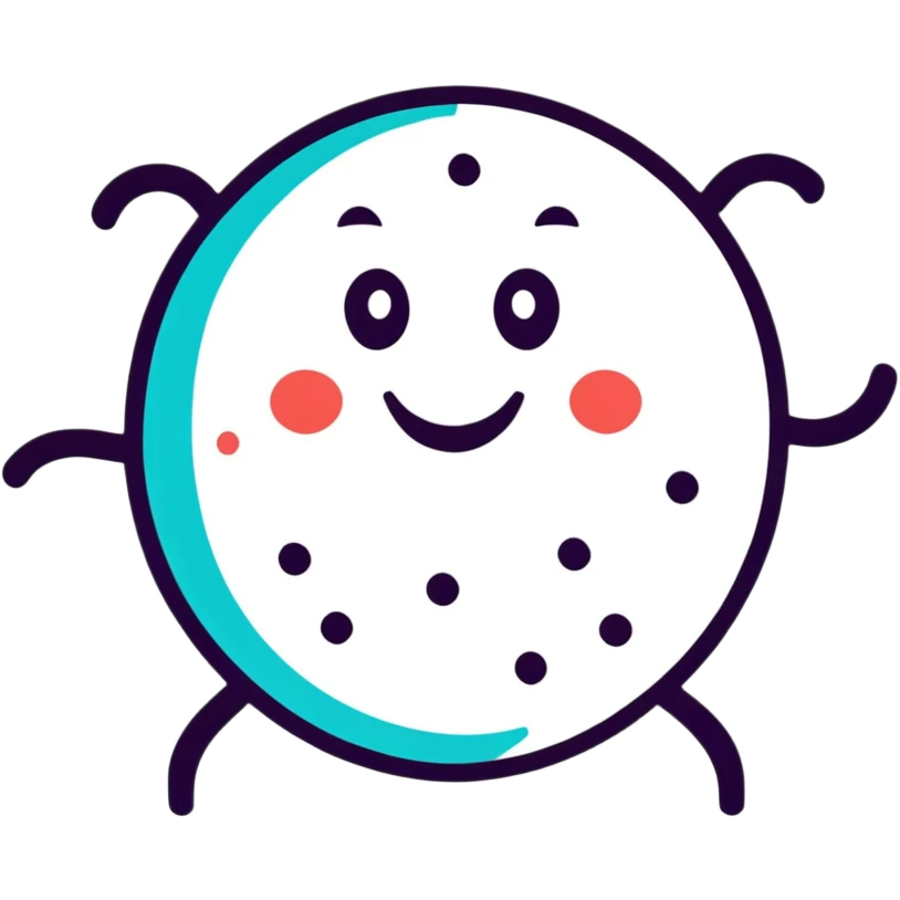 sticker style badge with a smiling face and virus, confetti emoji