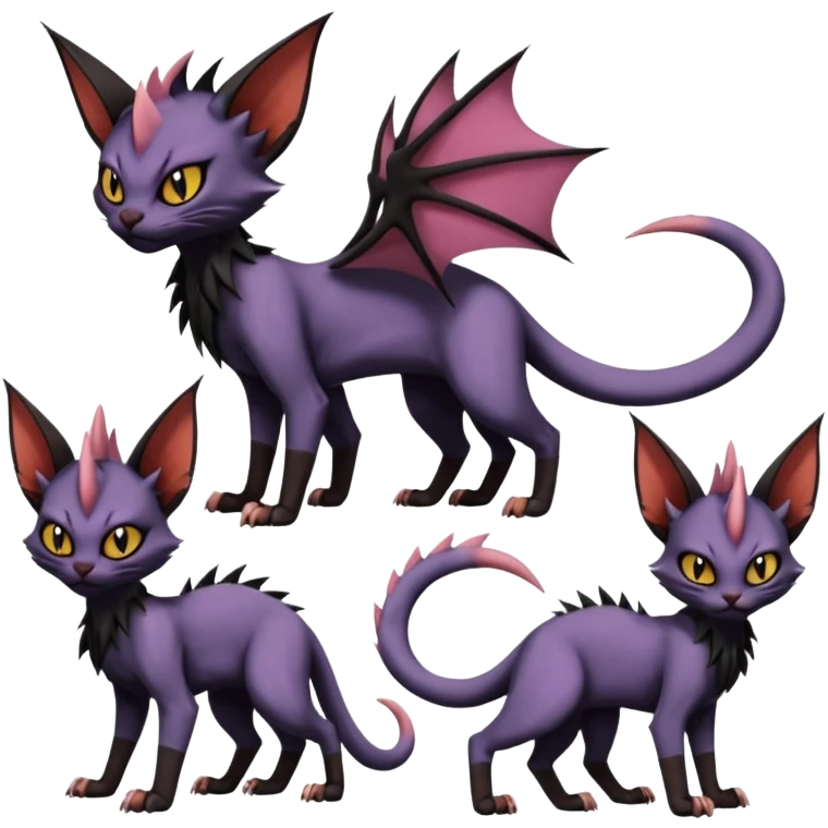 Black edgy Noivern-Noibat-Purloin-Torracat-Sphynx-Lykoi-Caracal-cat-Fakemon-fusion-hybrid-creature emoji