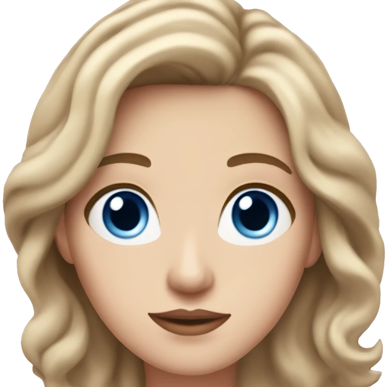 An adult white woman with wavy medium-brown shoulder-length hair, pink lips, and blue eyes, cropped at the shoulders, on a white background emoji