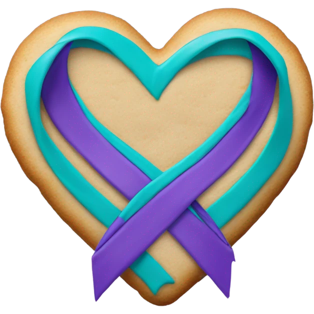 Heart cookie, teal purple suicide awareness ribbon emoji