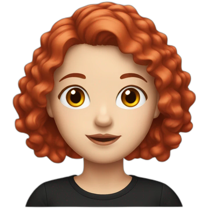 a white girl with red short wavy hair in a black T-shirt emoji