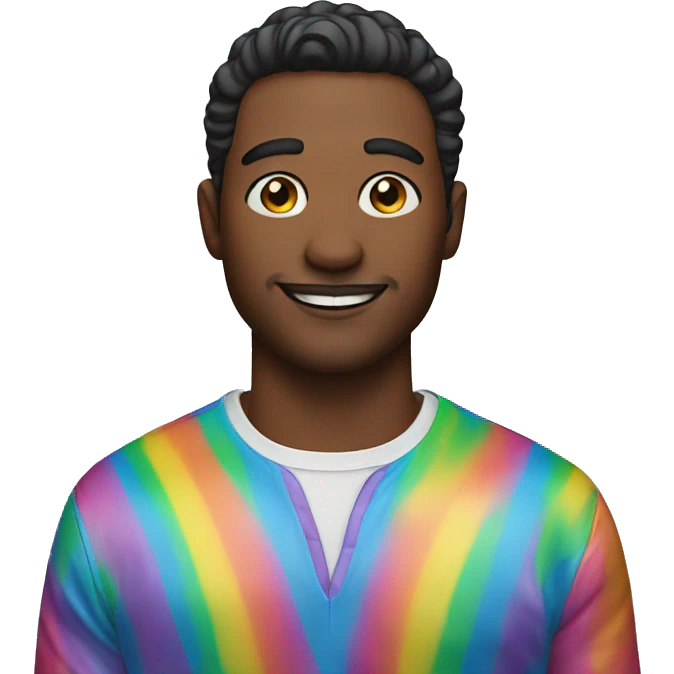 Man with a rainbow shirt and makeup emoji