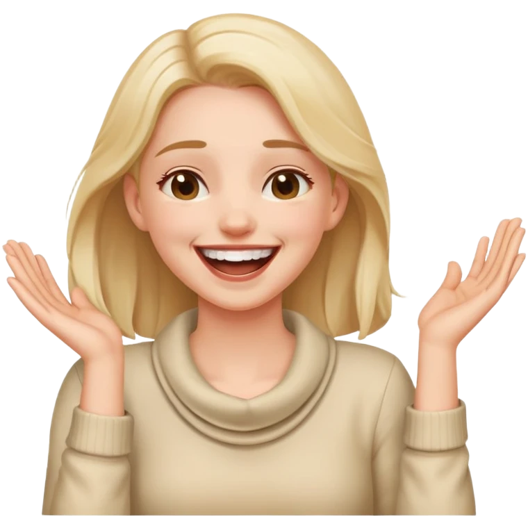 girl holding neck with both hands laughing  emoji