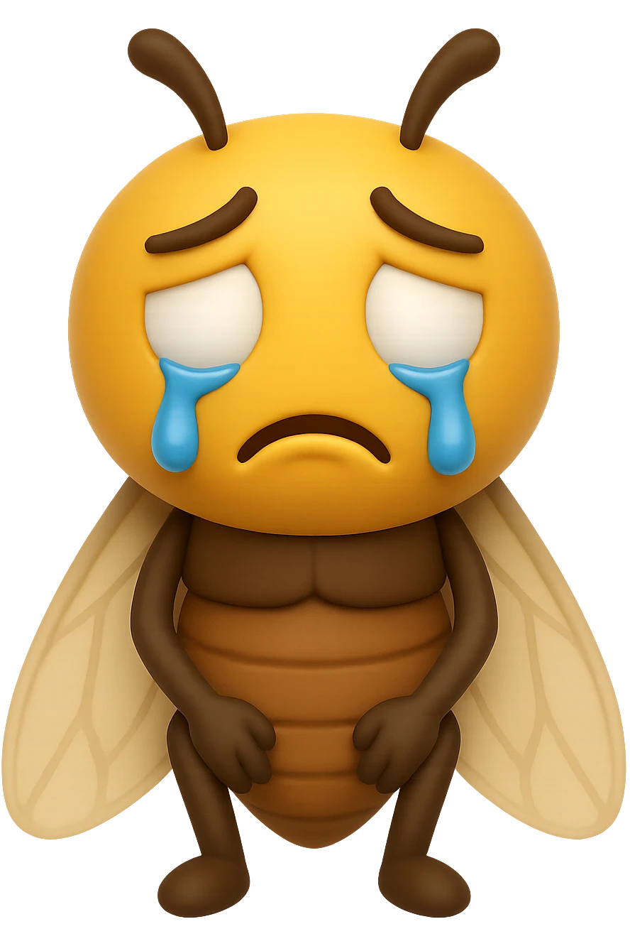 EMOJI STILE IPHONE 3D DI una cicala triste che si tocca le cosce e piange perché non le piace il suo fisico, posa frontale, fagli gli occhi bianchi , non solo la pupilla emoji