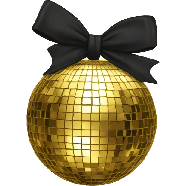 gold disco ball wearing a black bow emoji