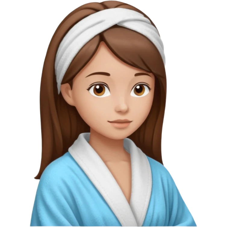 girls side profile in robe with brown hair and her hair in a towel with skin care on  emoji