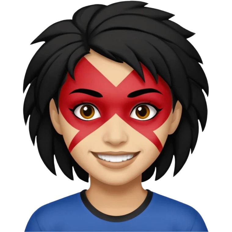 A black hair teen supporter with bold full-face paint, smiling with fierce team spirit. emoji