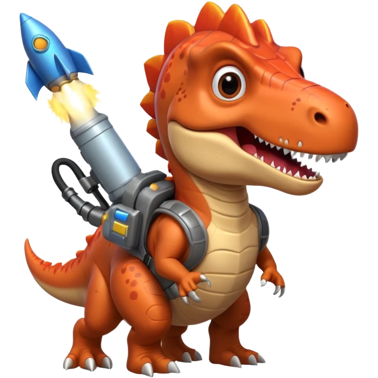 rocket-propelled dinosaur portrait, head and shoulders only, cute T-rex face, rocket pack visible behind shoulders, glowing thrusters, 3D cartoon, mobile game icon style, clean background, no text, no watermark emoji