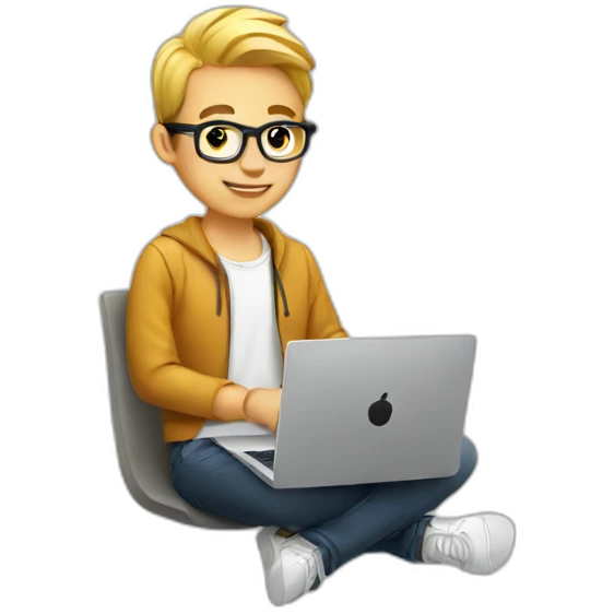 young white cool designer working on laptop emoji