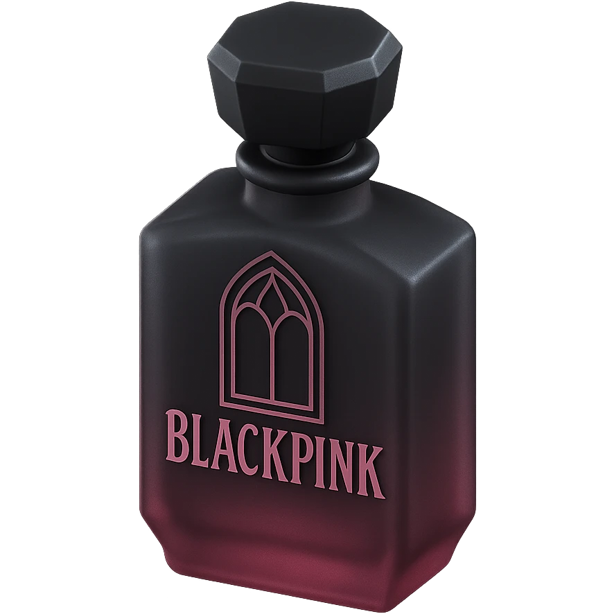 BLACKPINK-inspired gothic perfume bottle, no hearts, elegant and bold, black and pink colors emoji