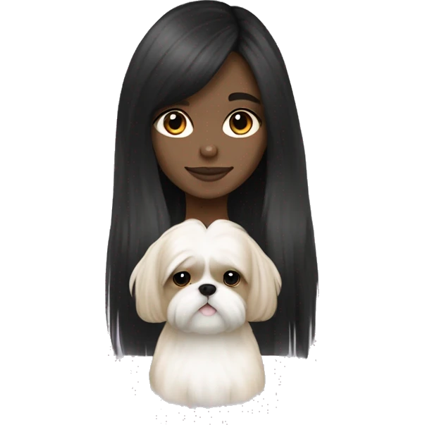 Black long hair pale skin tone  girl with cream colored shih tzu  emoji