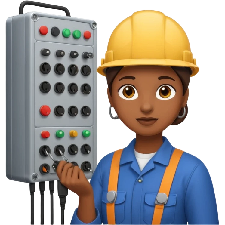 emoji of a brown girl electromechanical technician man adjusting electrical wires,  emoji style, large size emoji