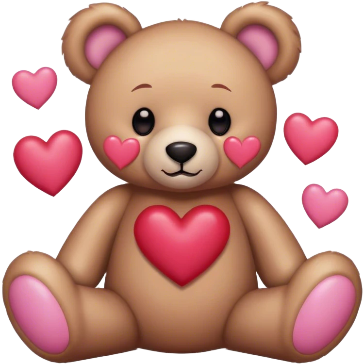 Teddy bear with pink and red hearts around emoji
