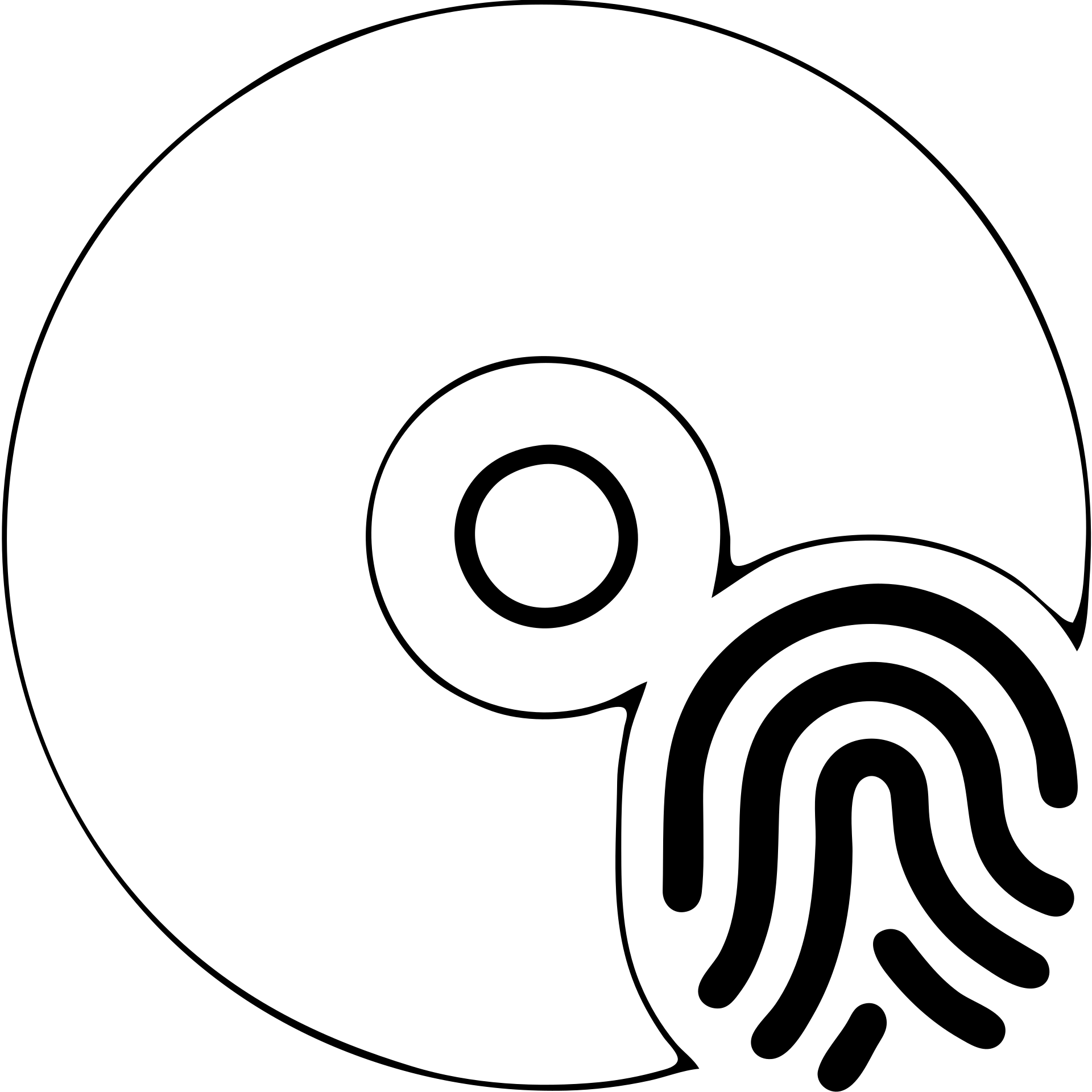 A CD disc in a black filled icon style, with a fingerprint. emoji