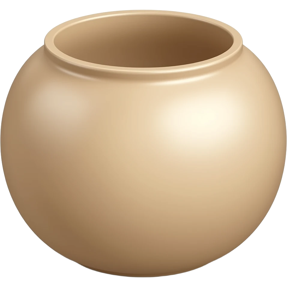 Create an elegant and decorative circular ceramic beige planter. The planter has a wide mouth and a low emoji