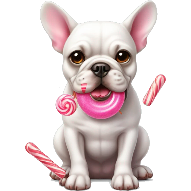 French bull dog with pink lollipops and candy canes emoji